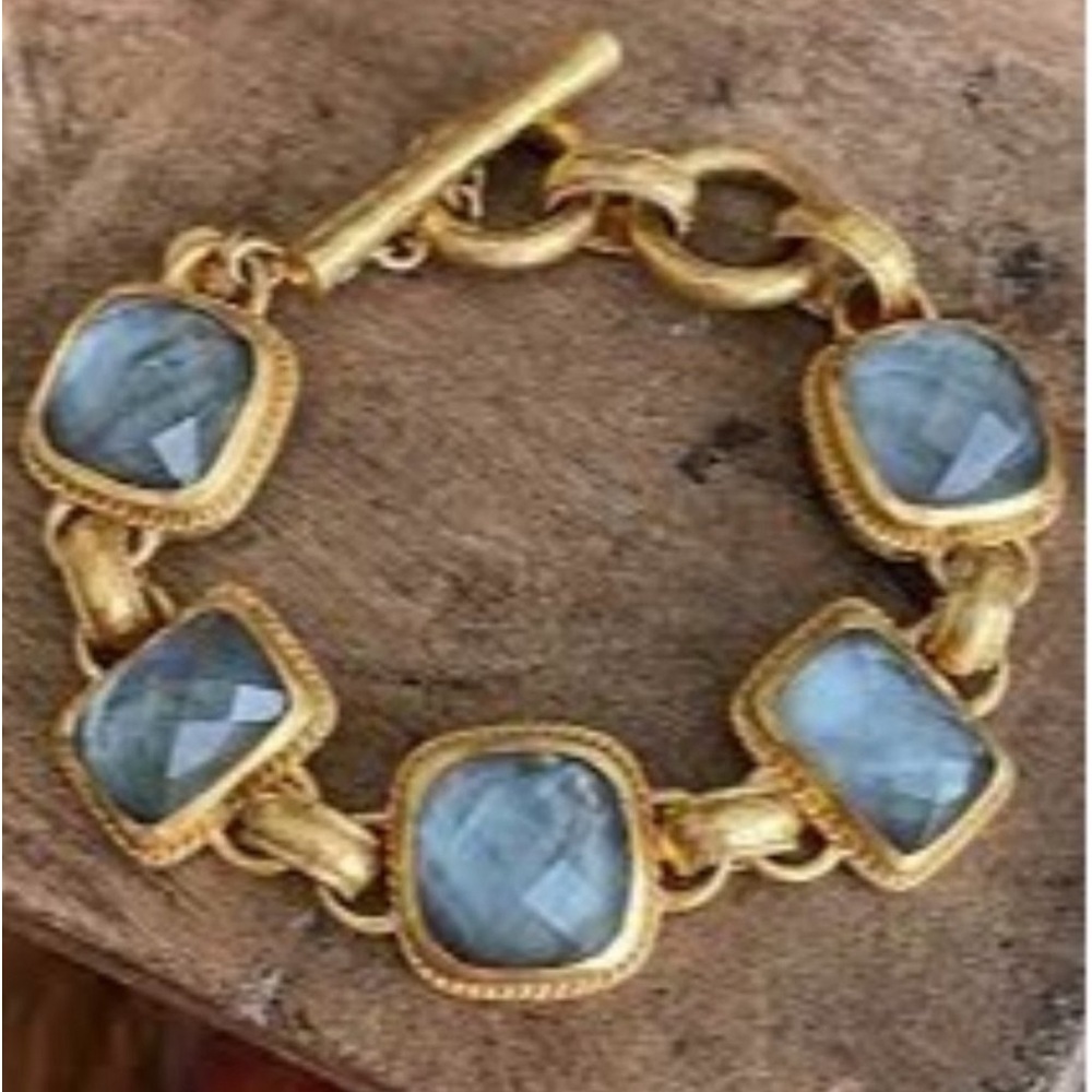 Julie Vos Gold-Tone Bracelet with Light Blue Cushion Stones - Picture 2 of 6